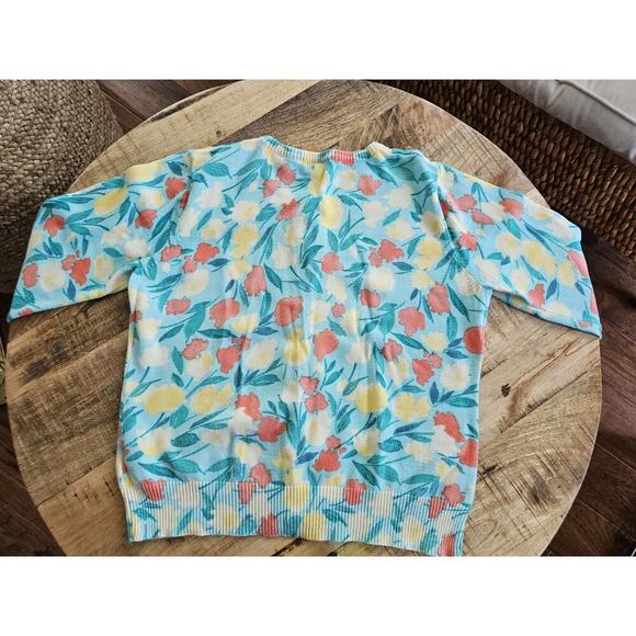 L.L Bean Floral Button Front Cardigan Sweater Cotton Women's M Cottagecore - Picture 9 of 9